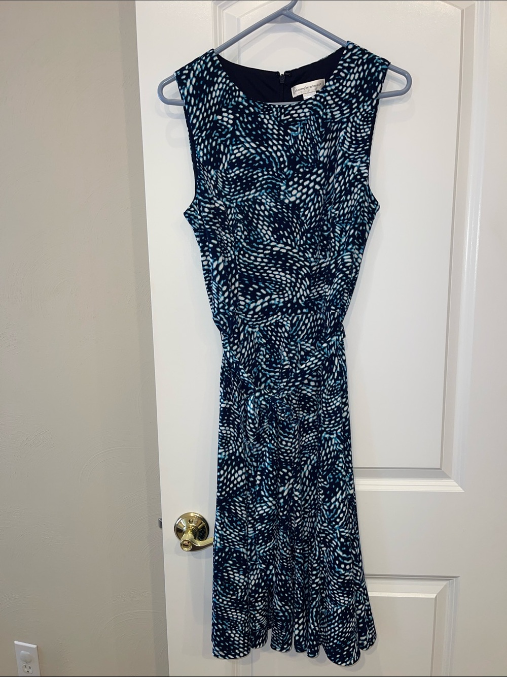 Christopher & Banks Navy and Teal Printed Sleeveless Midi Dress
